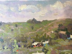 Oil painting Village Ukrainian painter Canvas Unframed Decor original landscape