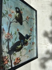 Antique Bird Painting on glass | Hand painted | European Blue Tit | 7.5″x9.5″