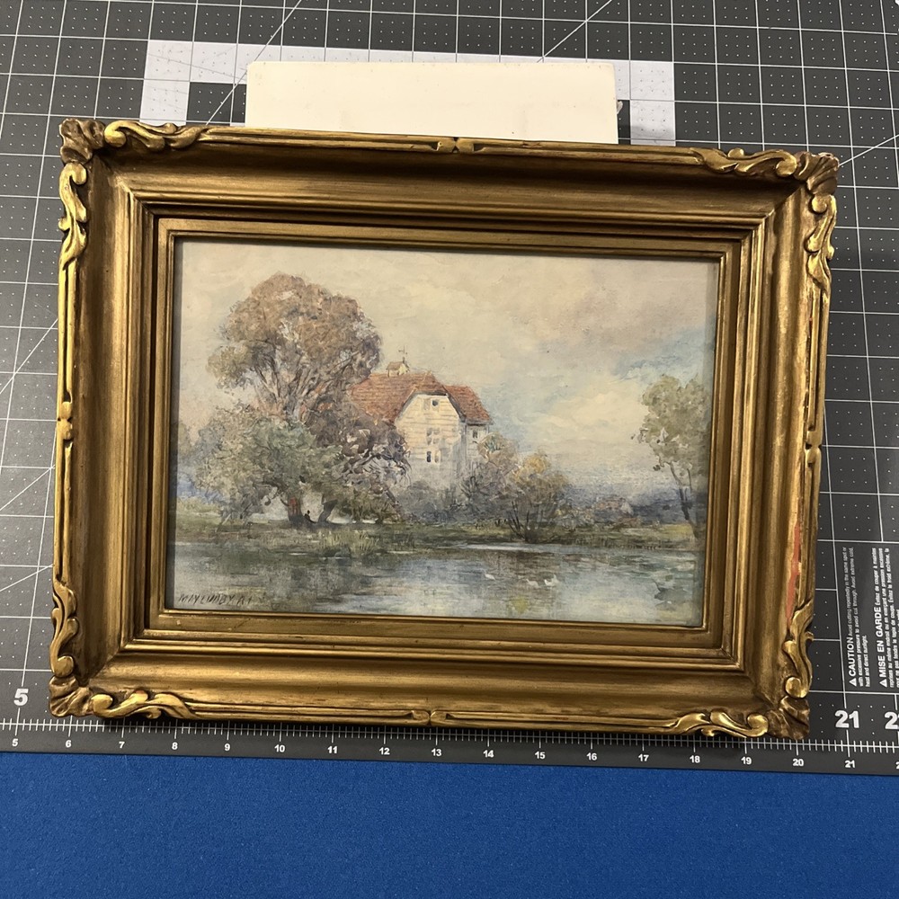 Max Ludby Water Colour A Mill Near Newbury , Gold Frame 14×11 Fine Art