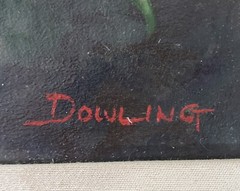 Vintage Signed Dowling Painting Orchid Tropical Orchid Bird after Martin Heade