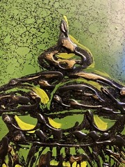 Signed 1950s Mid Century Framed Drip Art Painting Asian Vessel 25”x16.9”