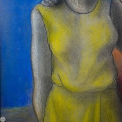 Vintage Framed Original Modernist Pastel Painting „Couple in Harmony“ By Valle