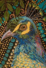 Peacock Beneath the Evening Sky an ACEO & a Story 2.5″ x 3.5″ Original Acrylic