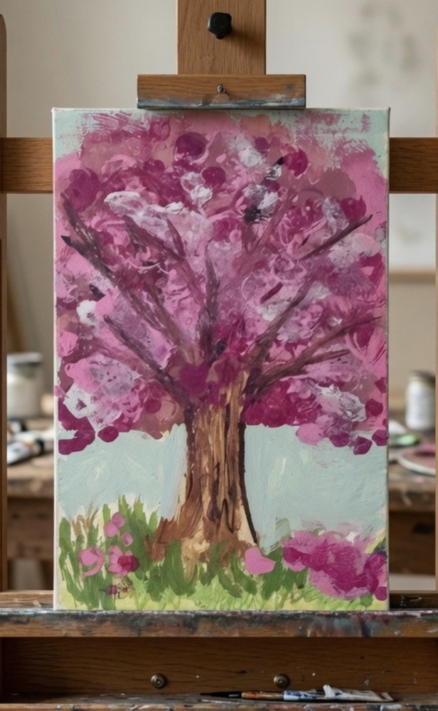 ACEO Art Card Original Acrylic Cherry Blossom Painting