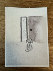 ACEO “Outside, Please” Watercolor By DBossert Features Dog Waiting To Go Outside