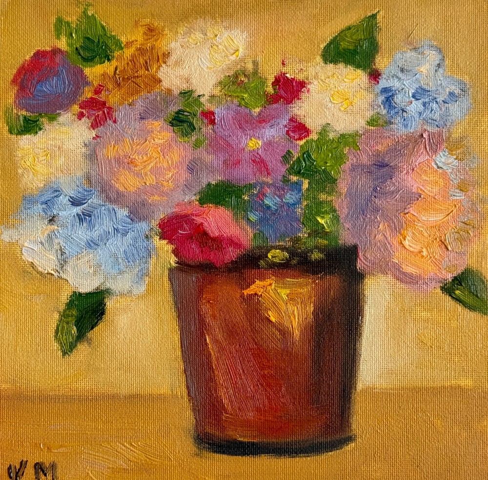 Flowers Original Oil Painting on Canvas Bouquet Impressionism art Signed 8×8