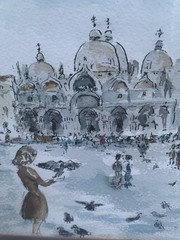 Watercolor original Painting Basilica St. Marks’s Square in Venice Italy Signed