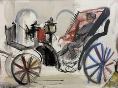 Rodolfo Marma ( Italian 1923-98) Firenze Carrozzelle Watercolor Signed LR