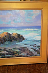 Vtg Oil Painting California coast Seascape Framed- artist O’Dell 43.5″X31.5″