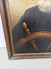 Vintage Large Original Sea Captain Oil Painting Pipe Scope Wheel by Kim Benson
