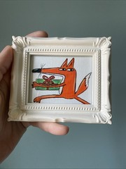 Funny Fox, Humor,cute Original Painting On Paper,3/4,framed,miniature,