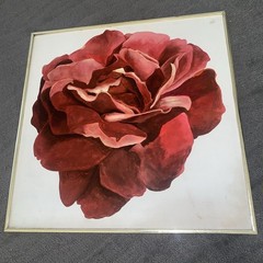 Vntg MCM Original Oil Painting Pink Red Rose Still Life 24” X 24” Set Of 2