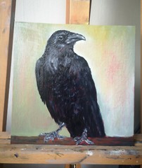Raven Original oil painting Portrait Black bird Wall art 100% Handmade 9.8×9.8