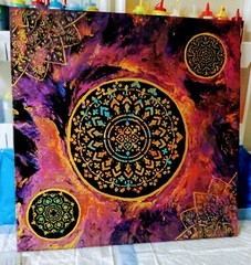 Abstract Paint Pour Art On 30×30 1.5 in Gallery Wrapped Stretched Canvas