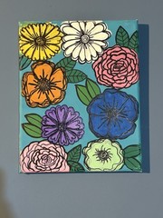 Multi Colored Floral Canvas Painting. Medium Size Wall Art. Home Decor.Original