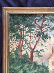 ANTIQUE OIL PAINTING LISTED ROY DEETS CASTLE LANDSCAPE GOLD FRAME 25.5″ X 28.5″