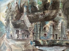 Alban Atkins 1974 Bradford? Mid-Century Modernist Watercolor On Paper 22”x26.5”