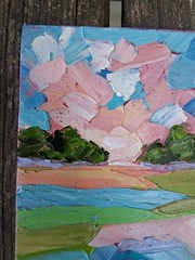 Original 4×6″ Oil Painting IMPASTO Textured colorful landscape & sunset abstract