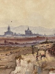 ANTIQUE LANDSCAPE PAINTING TOWN VIEW MEXICAN INDIAN HOME PEOPLE VILLAGE OLD