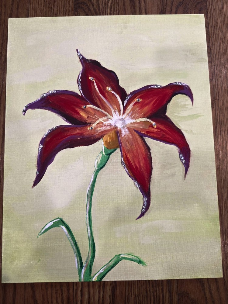 Crimson Lily Hand-Painted Original Acrylic on Canvas | 11″ x 14