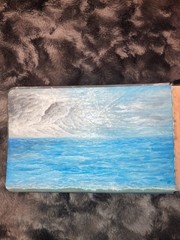 Hand-Painted Ocean Seascape Painting Cloudy Sky on Rectangular Canvas Board