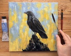 Raven Original Oil Painting Black Crow painting Crow Wall Art Bird Impasto Art