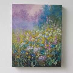 Colorful Wildflower Meadow Original Oil Painting Floral Landscape Nature 8×10 in