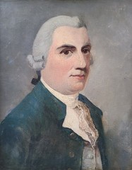 Small Antique 18th Century Oil Painting Portrait of a Gentleman in Blue