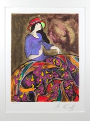 Linda Le Kinff Signed Limited Edition Serigraph 168/350 – Woman in Red Hat