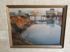 Ritchie Benson (1941-1996) original small watercolor painting Moss Landing CA