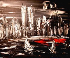 TWIN TOWERS Painting Stretched Canvas Impressionist KAZAV