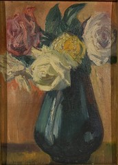 1919 Japanese Antique Floral Still Life Oil Painting By Itaru Tanabe Prewar Art