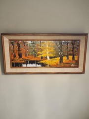 NOEL Original OIL On Board AUTUMN RIVER Landscape Painting 17.5″ Signed