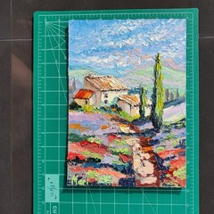 Lavender Field Cottage Painting Tuscany Landscape Original Oil Art
