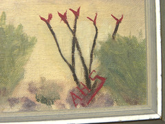 Vintage charming Southwest desert painting in a slightly primitive naive style