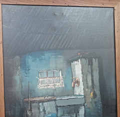 Signed Oil Painting Still Life Rustic Dry Sink Folk Art Farmhouse 21×25″ Framed