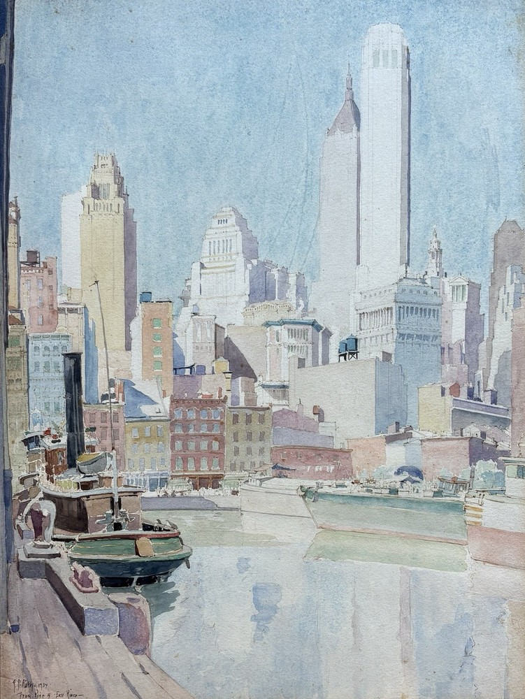 ERNEST DAVID ROTH Original Signed 1934 Watercolor Painting New York City Skyline