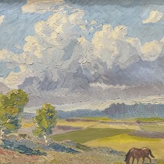 KALLE EKLUND ANTIQUE LANDSCAPE PAINTING IMPRESSIONISM WILD HORSES SANDZEN STYLE