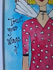 Watercolor Original “ Trust Your Wings“ Crowned Angel Art White Matted 8×10