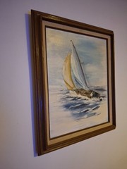Mid 20th century Wooden framed Sailboat painting Signed G.Finett