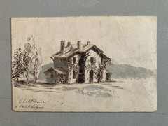 Old Watercolor Ink Painting On Saint Sulpice Paper XIX Century Landscape