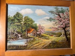 Winona E. Hagerty Original Oil on Board Country Spring Landscape Painting Framed