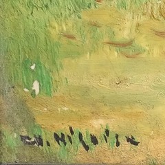 Mid Century Charles Nicoise Oil Painting on Porcelain Tile Woman in Meadow 9.5