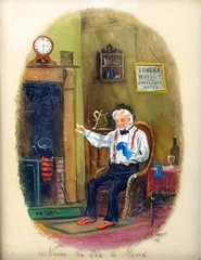 Glass Picture „Never Too Old to Patch“ Oil Painting Circa 1898 Signed Titled Dated