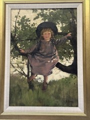 Charles Fries Painting Portrait His Daughter Landscape 1895 Antique 19th Century