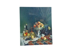 Reproduction Oil Painting A Tazza of Peaches, Fruit in a Bowl and Bottles on…