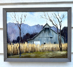 Rustic Barn Farm Oil Painting Country Landscape Signed Lovejoy 1983 16×20 Vintag