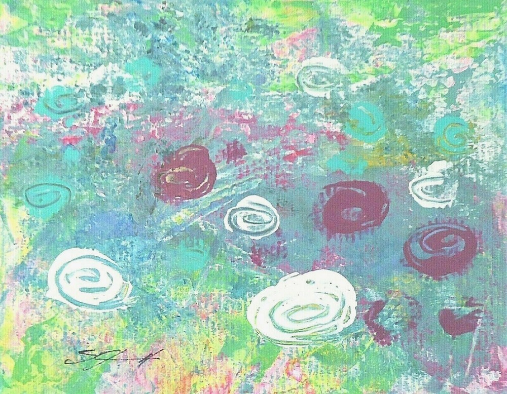 ORIG. Acrylic ARTWORK textured canvas aqua „Fragrant“ 8×10 by Steven G. Graff