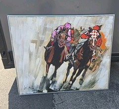 „Home Strech“ Acrylic Painting On Canvas Signed Lee Reynolds