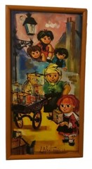 Vintage Oil Painting Children Street Scene Paris Signed Liliet 1962